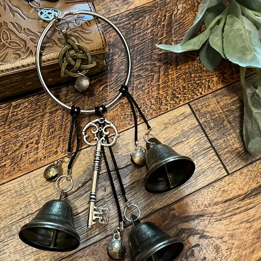 Witch Bell Doorknob Hanging Decoration – Wicker Wind Chime for Home Protection & Magical Charm