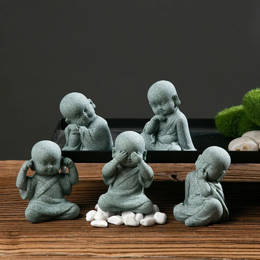 1Pcs Garden Decor Cute Buddha Stone Statue – Little Buddhist Monk Figurine for Zen Garden & Meditation