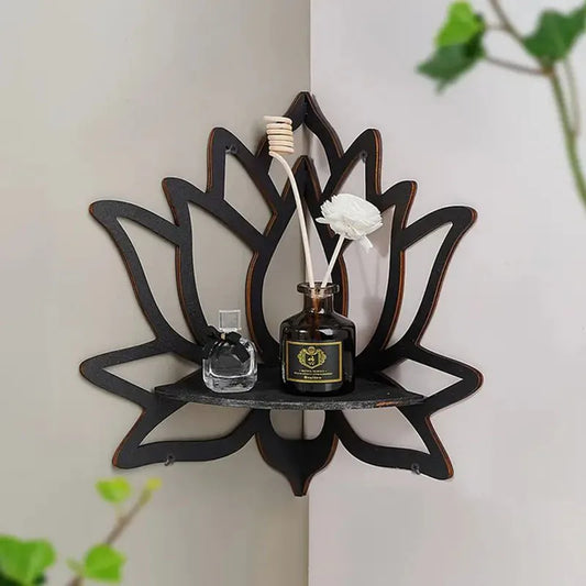 Lotus Floating Wall Shelf – Wooden Crystal Display Shelf for Aesthetic Home & Room Decor