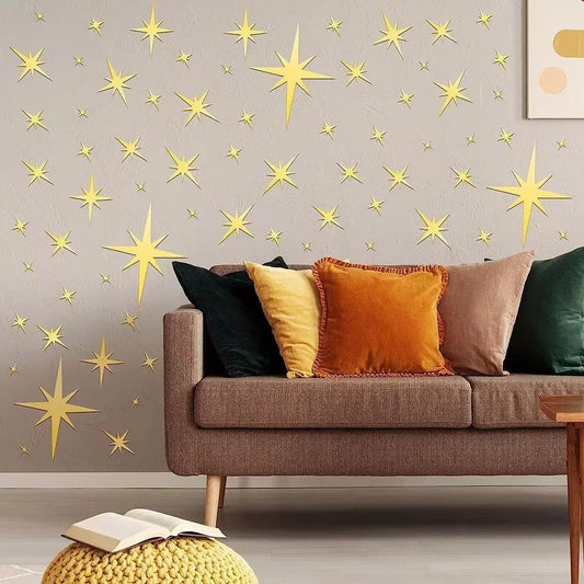 20/42pcs Star Mirror Wall Stickers – DIY Acrylic Waterproof Decals for Home & Kids’ Room Decor